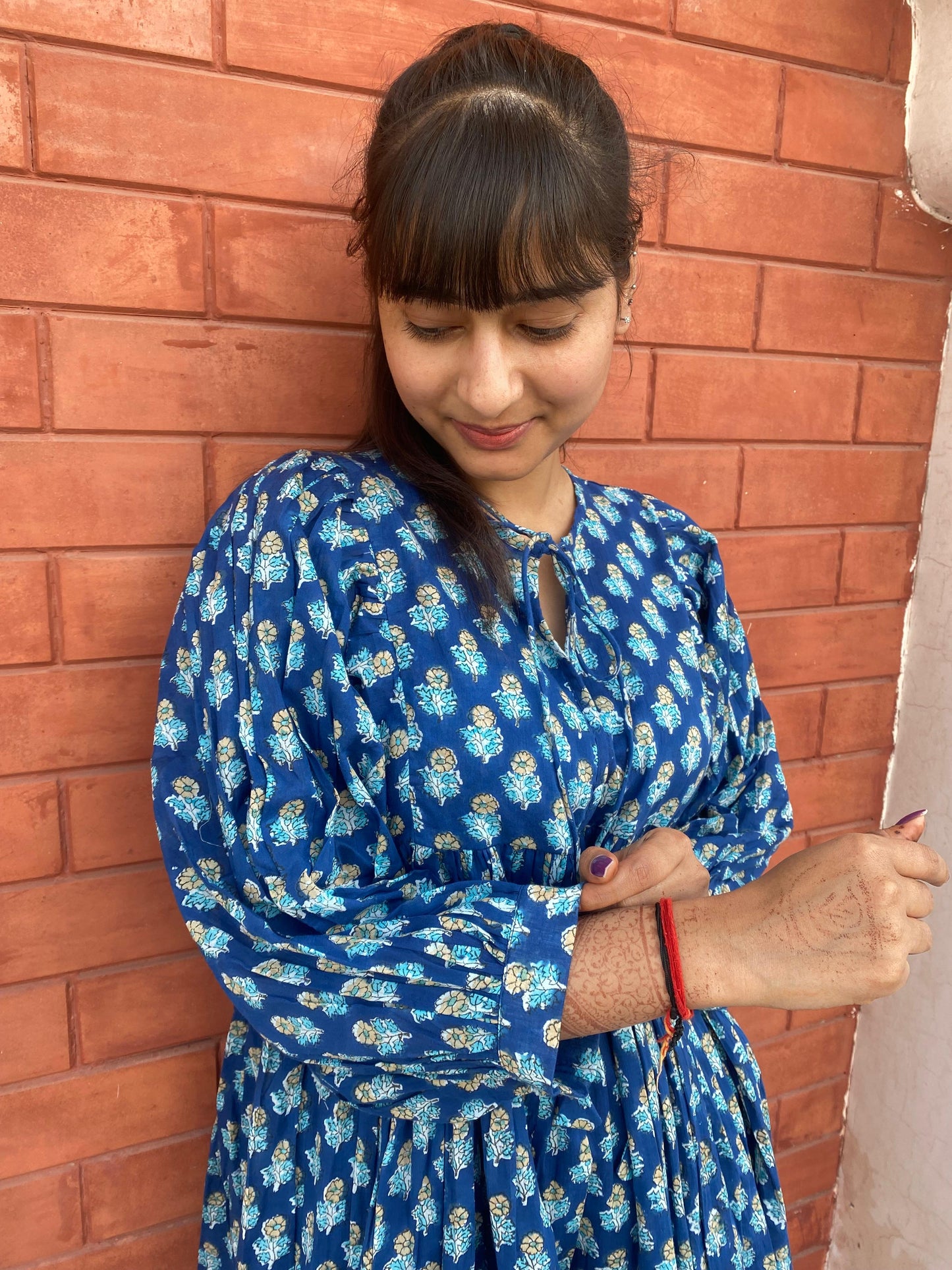 Beautiful Hand Block printed Cotton Blue Mini Dress