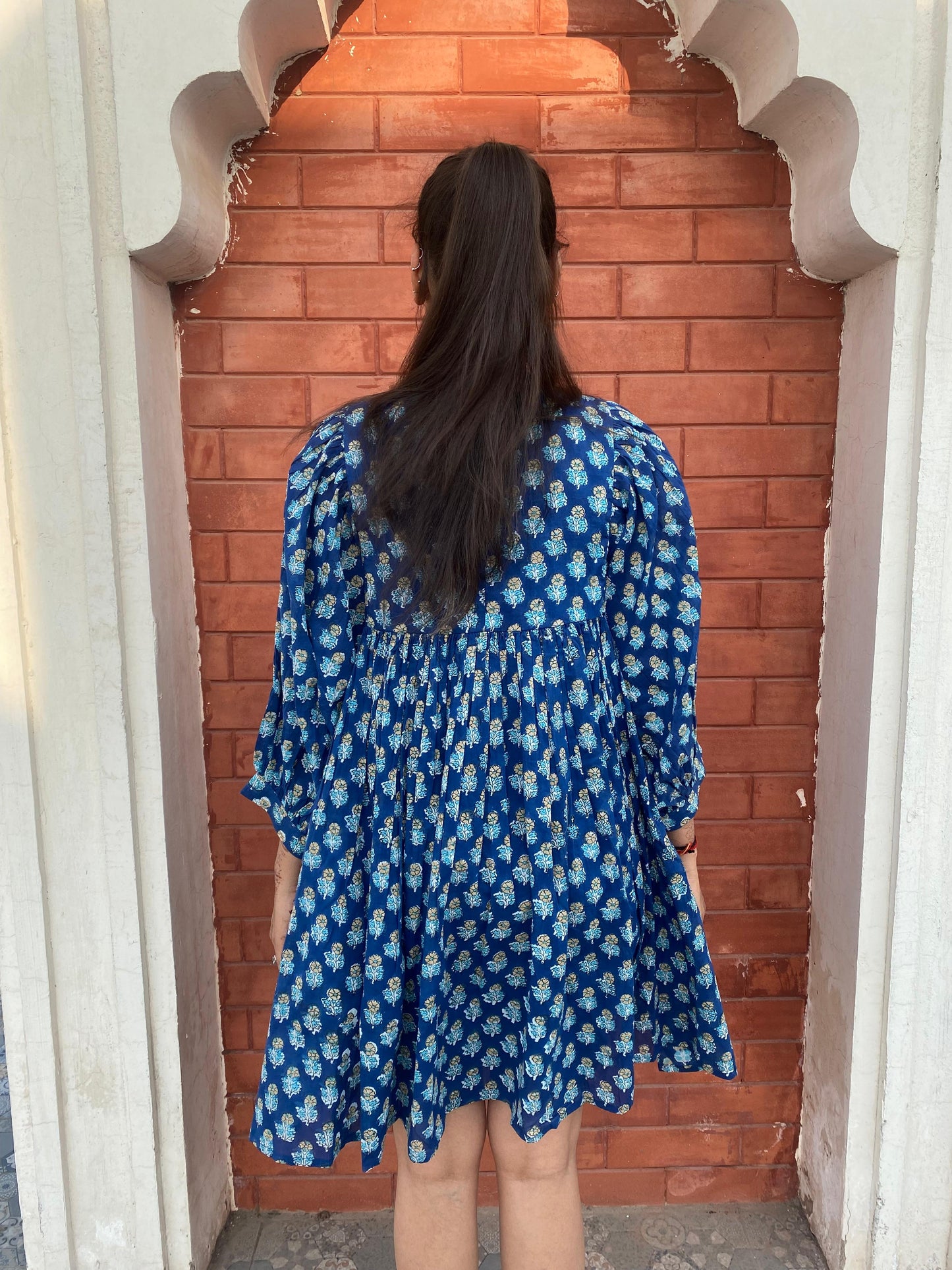 Beautiful Hand Block printed Cotton Blue Mini Dress