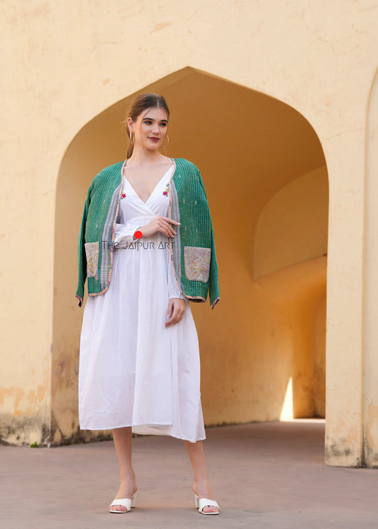 Handmade Vintage Jacket made from Unique Vintage Kantha Quilt Fabric - Perfect for the Fall Season. Each piece is one of a kind.