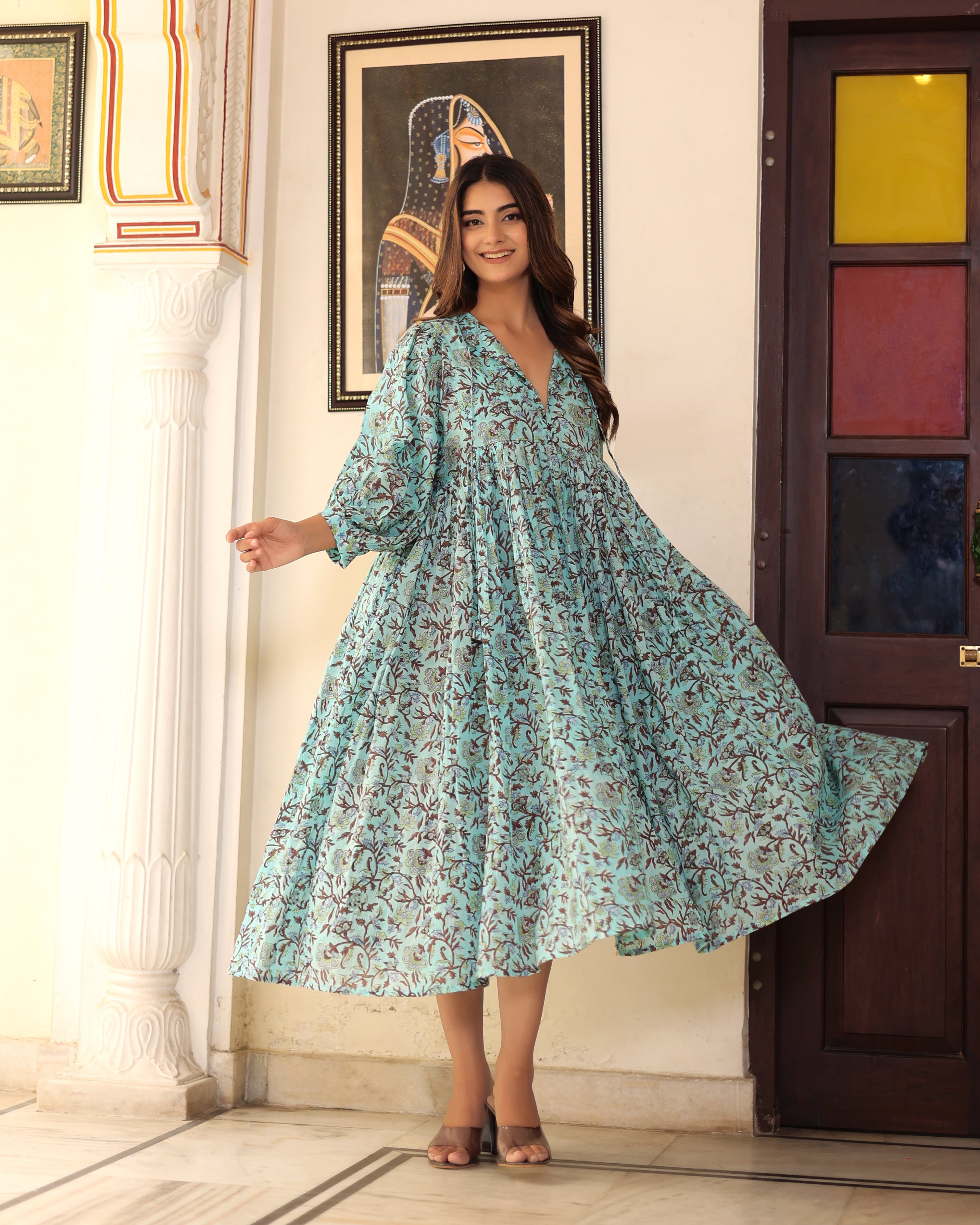 Emilie Midi~Turquoise Blue Dress – thejaipurart.com Emilie Midi~Turquoise Blue Dress – thejaipurart.com