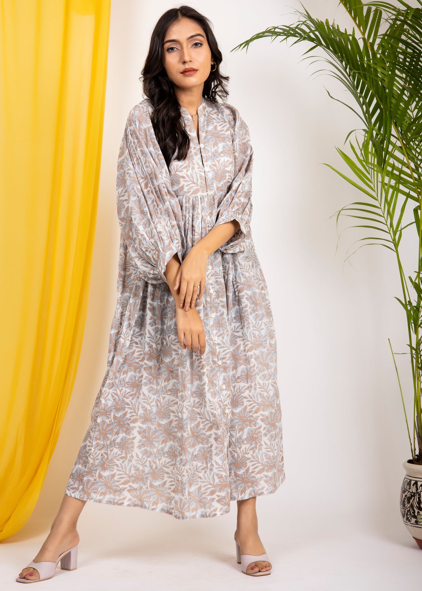 Hand Block Floral Printed Jaipuri Cotton Handmade Summer Midi Dress