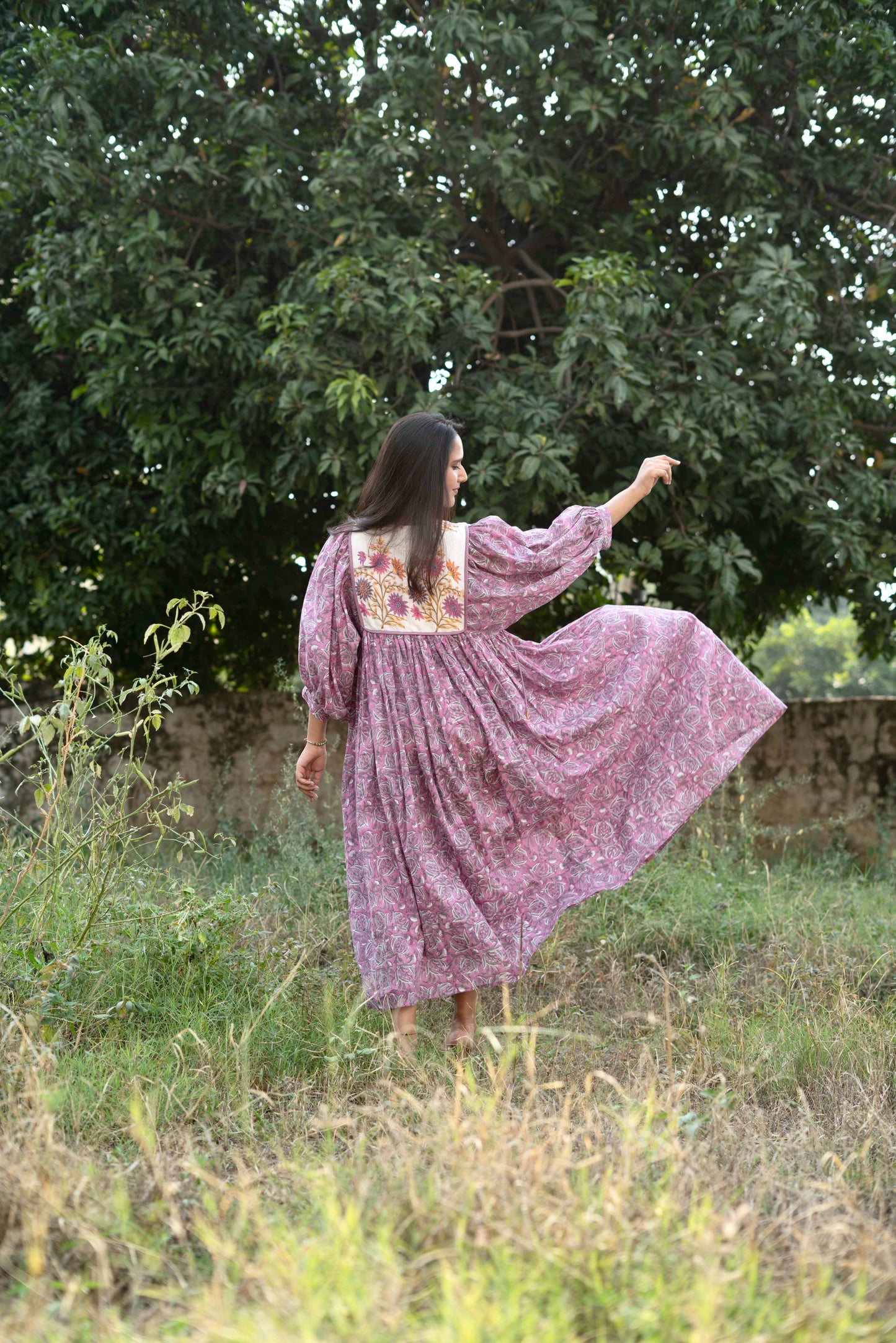 Hand Block Printed Hailey Midi Dress~ Orange