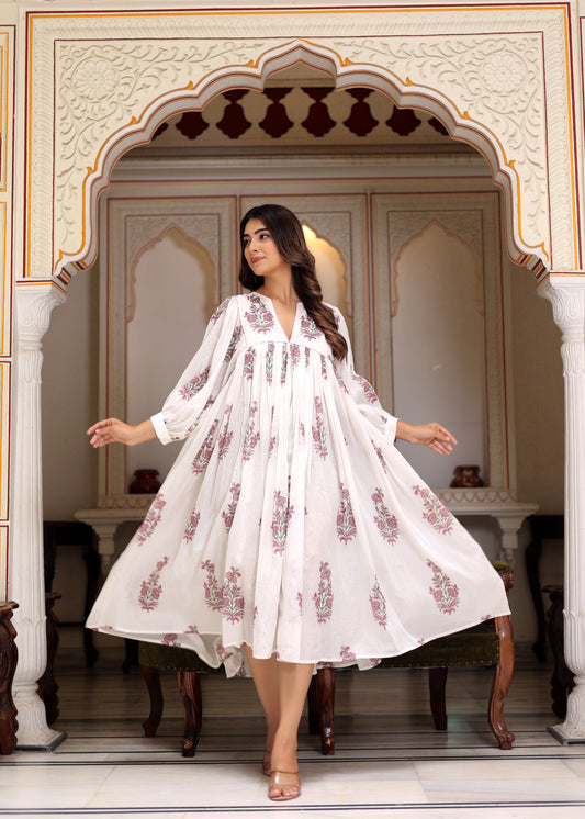 Hand Block Printed Aria Midi Dress