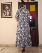 Handblock Printed Cotton New Arrival Vrinda Midi~ Midnight Dress