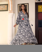 Handblock Printed Cotton New Arrival Vrinda Midi~ Midnight Dress