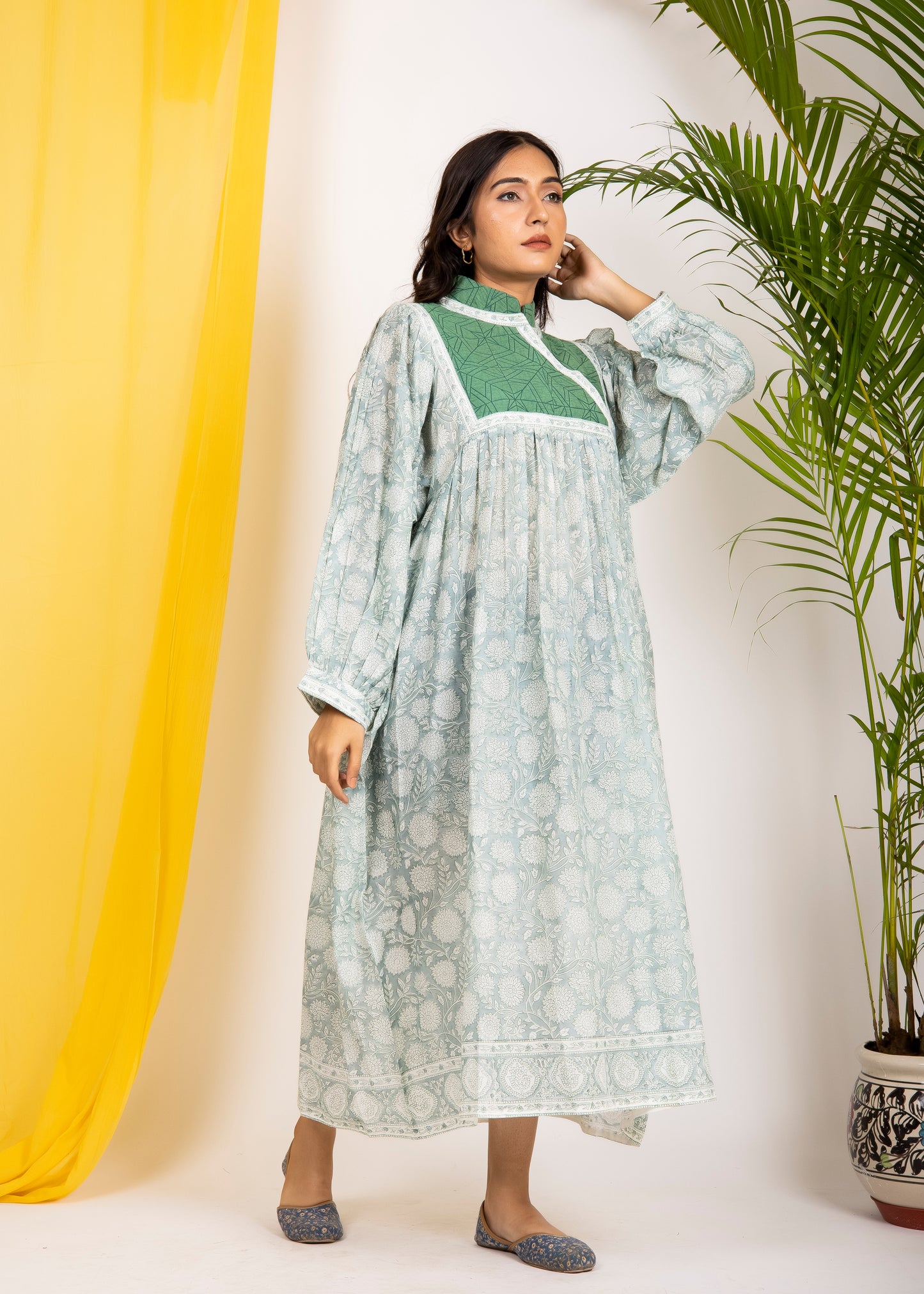 Beautiful Hand Block-Printed Green Dress