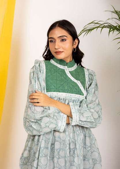 Beautiful Hand Block-Printed Green Dress