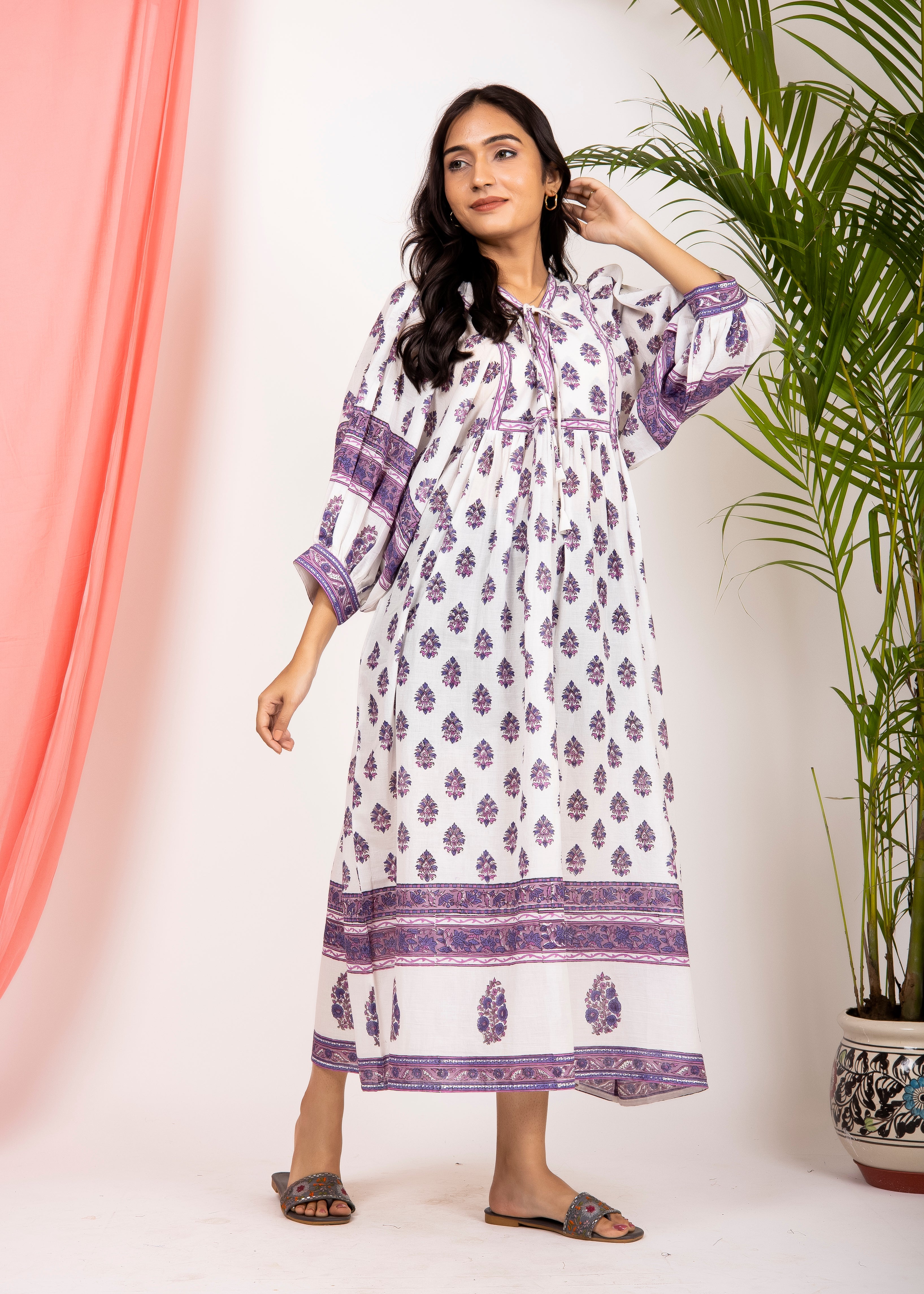 Hand Block Printed Sushi Maxi Dress