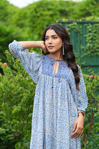 Hand Block Printed Gauri Midi~Mood Indigo Dress