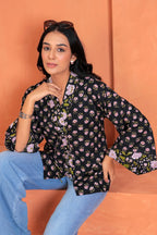 Aanya Cotton Floral Hand Block Print Tie-Up Top