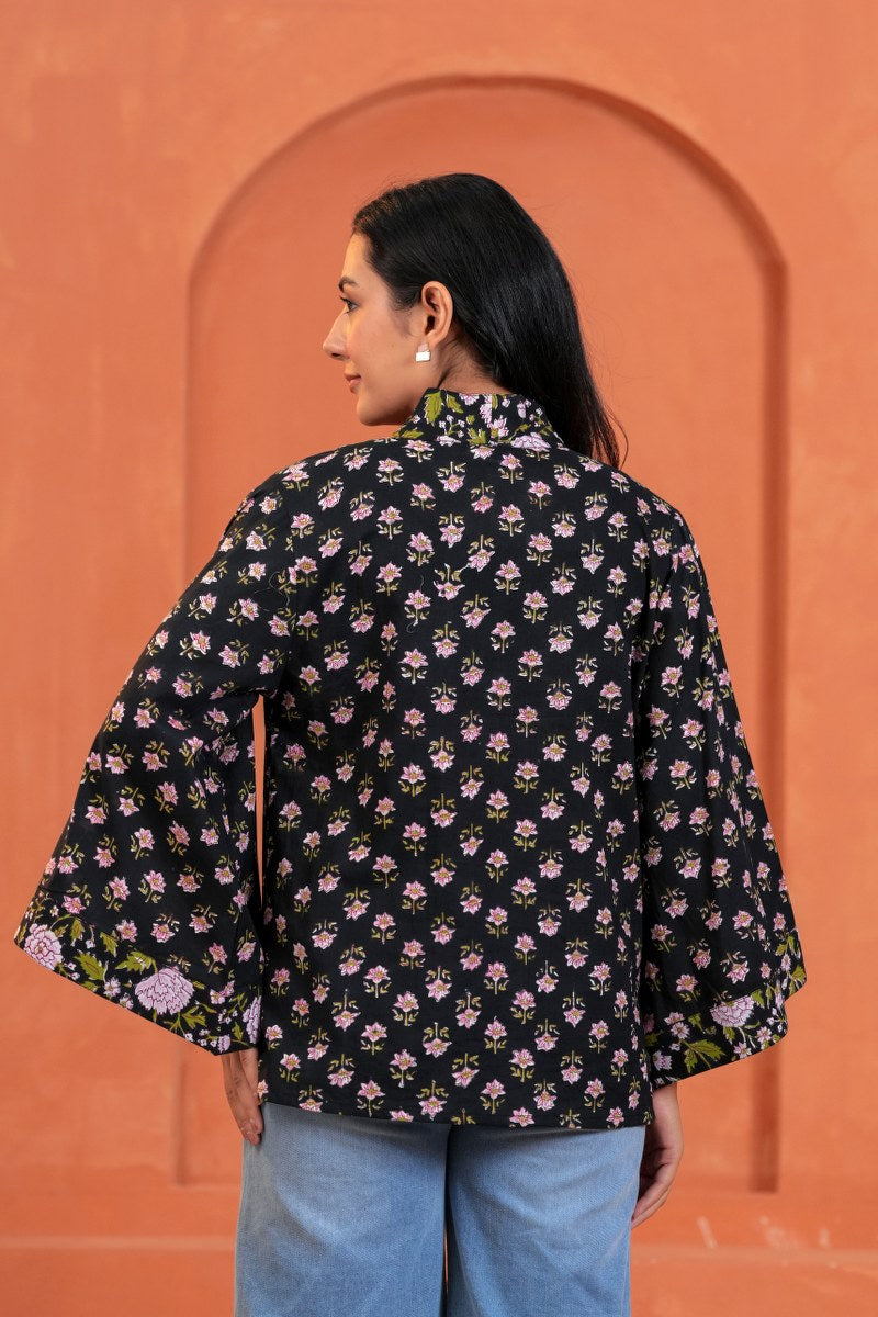 Aanya Cotton Floral Hand Block Print Tie-Up Top
