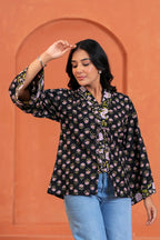 Aanya Cotton Floral Hand Block Print Tie-Up Top