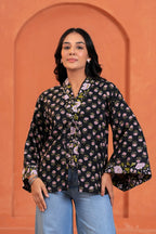 Aanya Cotton Floral Hand Block Print Tie-Up Top