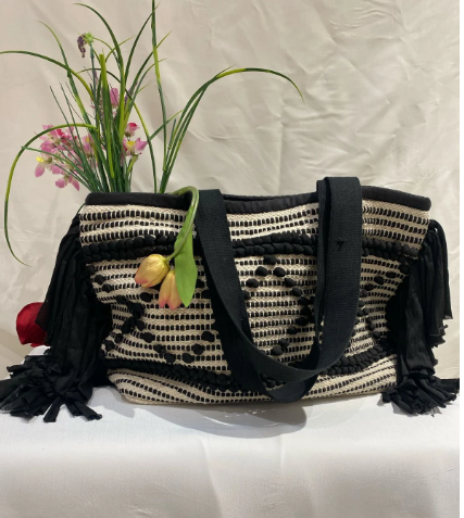 Textured Boho Fringe Tote Bag