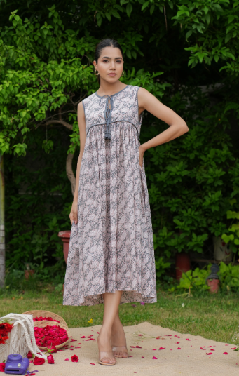 Madrid Olive Floral Cotton Midi Dress