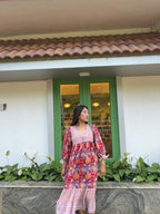 Women's Floral Cotton Maxi Dress | Boho Hand Block Print Long Dress