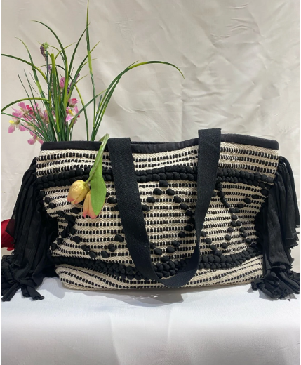 Textured Boho Fringe Tote Bag