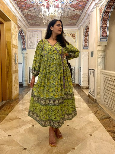 Hand Block Printed Cotton Dulce Wrap Midi Dress