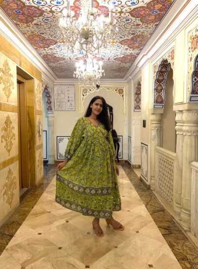 Hand Block Printed Cotton Dulce Wrap Midi Dress