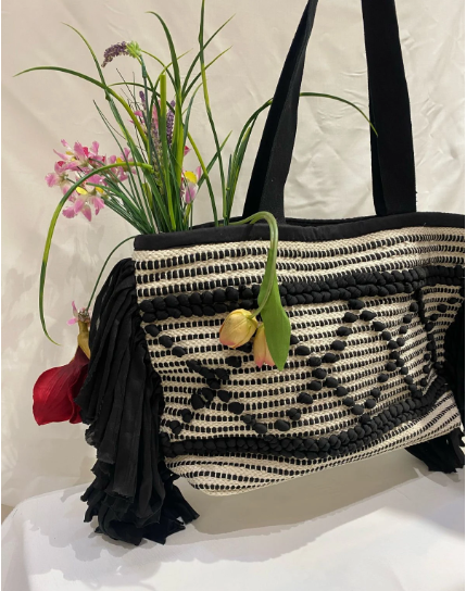 Textured Boho Fringe Tote Bag