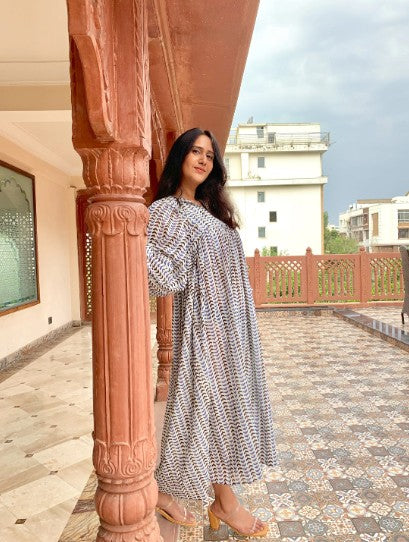 Beautiful Cotton Summer Handmade Carry Blue Midi Dress