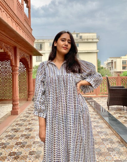 Beautiful Cotton Summer Handmade Carry Blue Midi Dress