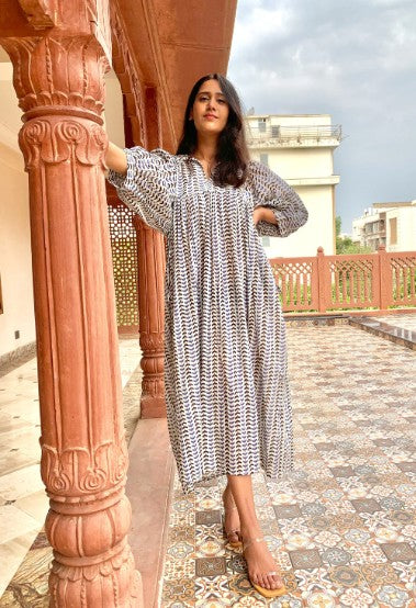 Beautiful Cotton Summer Handmade Carry Blue Midi Dress