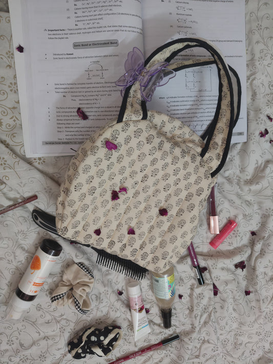 Hand Block Printed Quilted Hand Bag – Classic Ivory Bloom