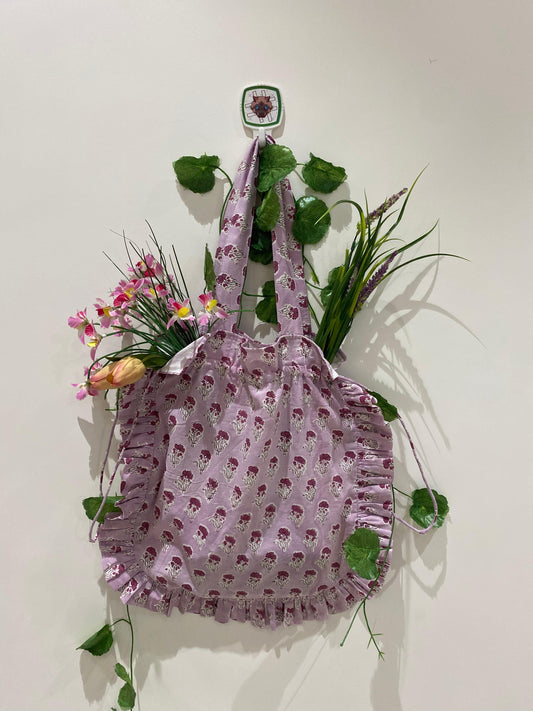 Quilted Hand block Printed Purple Tote Bag – 100% Cotton | 34x38 cm