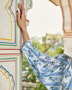 Hand Block Printed Cotton Peplum Top V Neck with Tie Up, 3/4 Sleeves