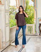 Black Hand Block Printed Cotton Women Top