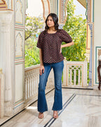 Black Hand Block Printed Cotton Women Top