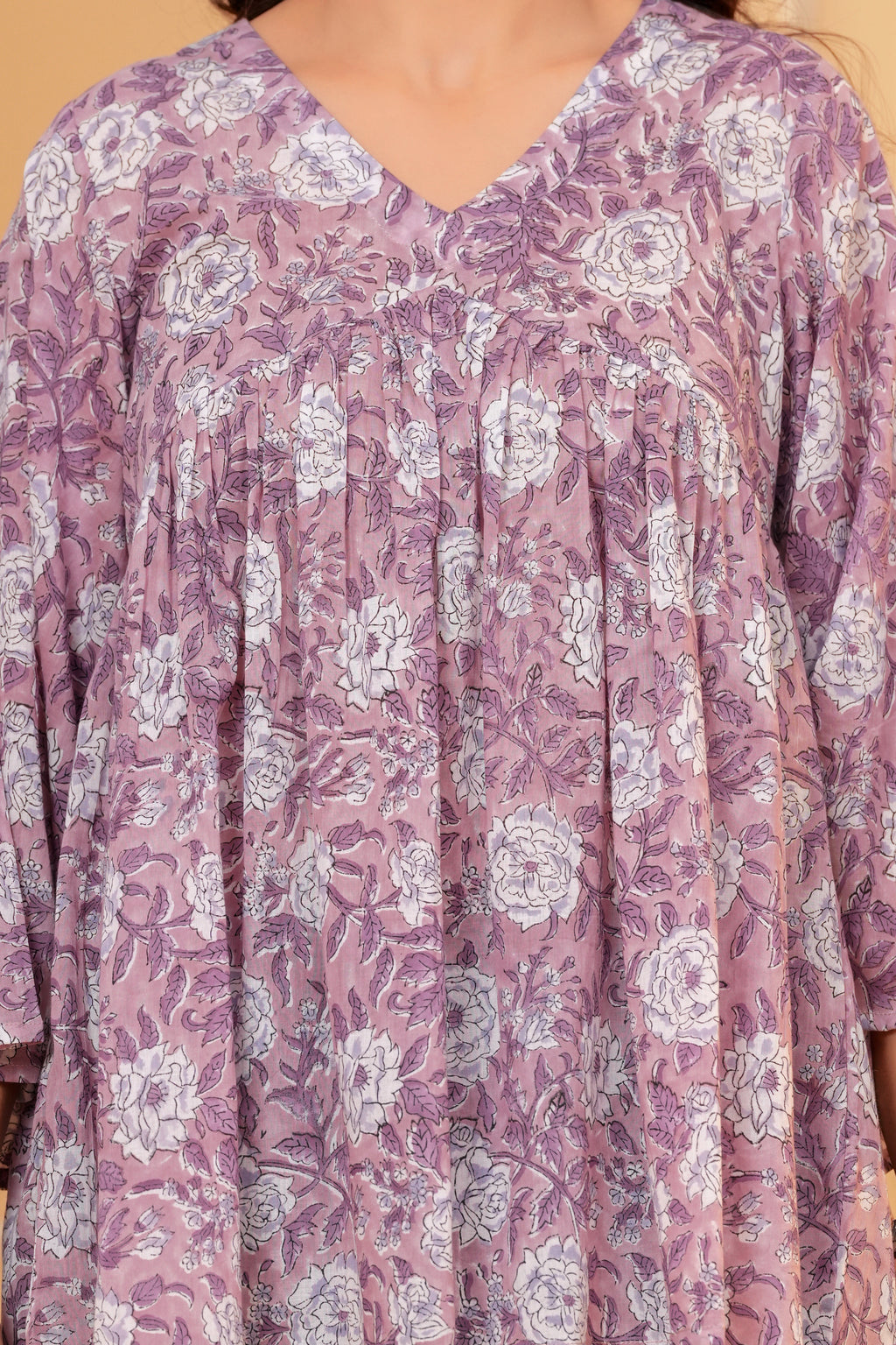 Rosa Hand Block Print Cotton Top | V-Neck with Flared Sleeves