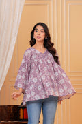 Rosa Hand Block Print Cotton Top | V-Neck with Flared Sleeves