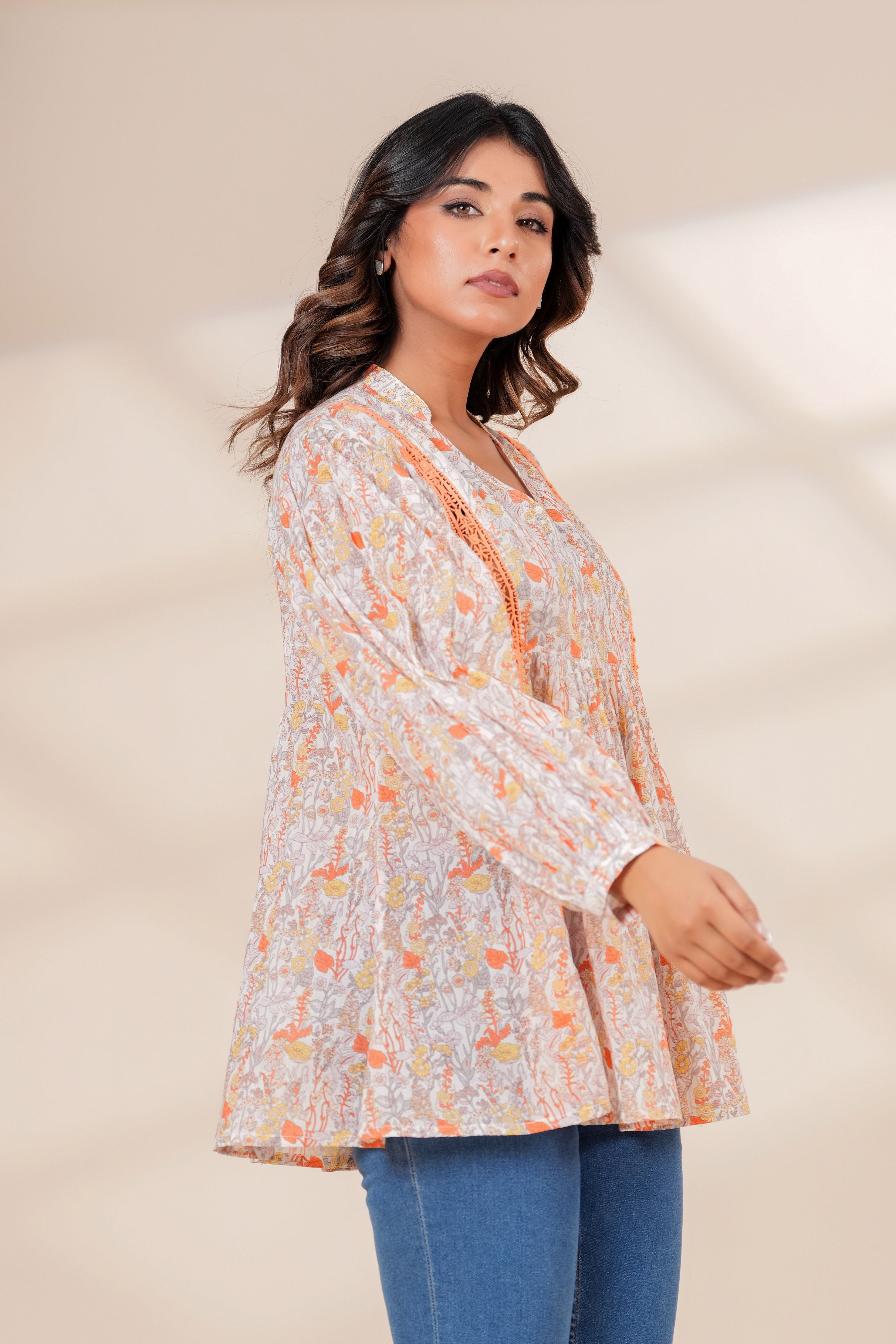 Women Cotton Hand Block Printed Summer Peplum Top