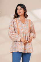 Women Cotton Hand Block Printed Summer Peplum Top