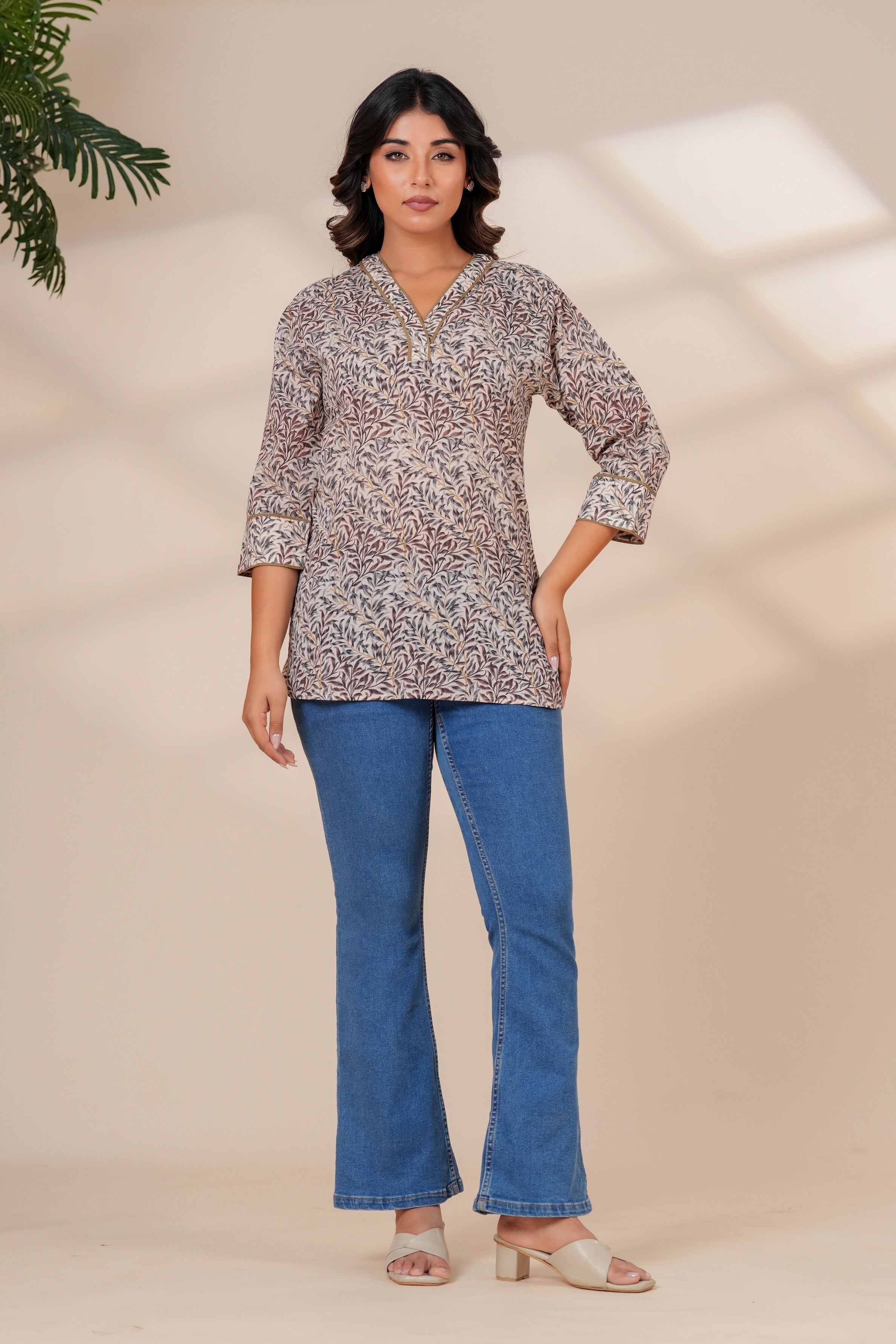 Women Cotton Hand Block Printed V-Neck Summer Top