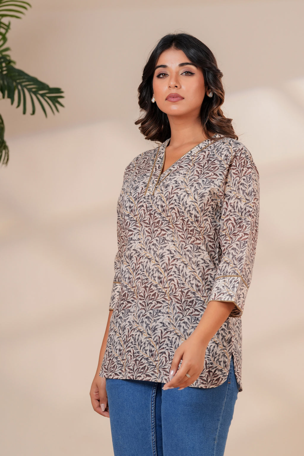 Women Cotton Hand Block Printed V-Neck Summer Top