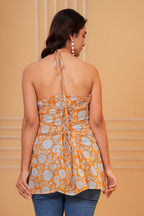 Sunita Hand Block Print Cotton Halter Top | V-Neck Sleeveless Tunic