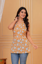 Sunita Hand Block Print Cotton Halter Top | V-Neck Sleeveless Tunic