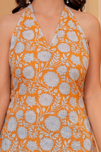 Sunita Hand Block Print Cotton Halter Top | V-Neck Sleeveless Tunic