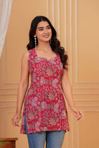 Anaya Hand Block Print Cotton Tunic | Sweetheart Neck with Side Slits