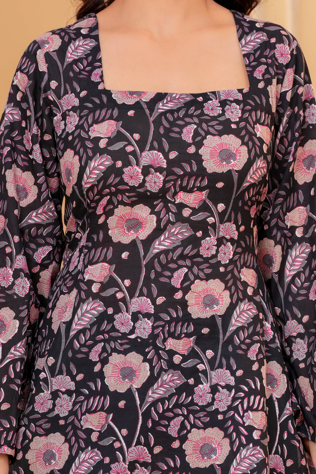 Luna Cotton Hand Block Print Top | Square Neck Floral Cotton Blouse for Women
