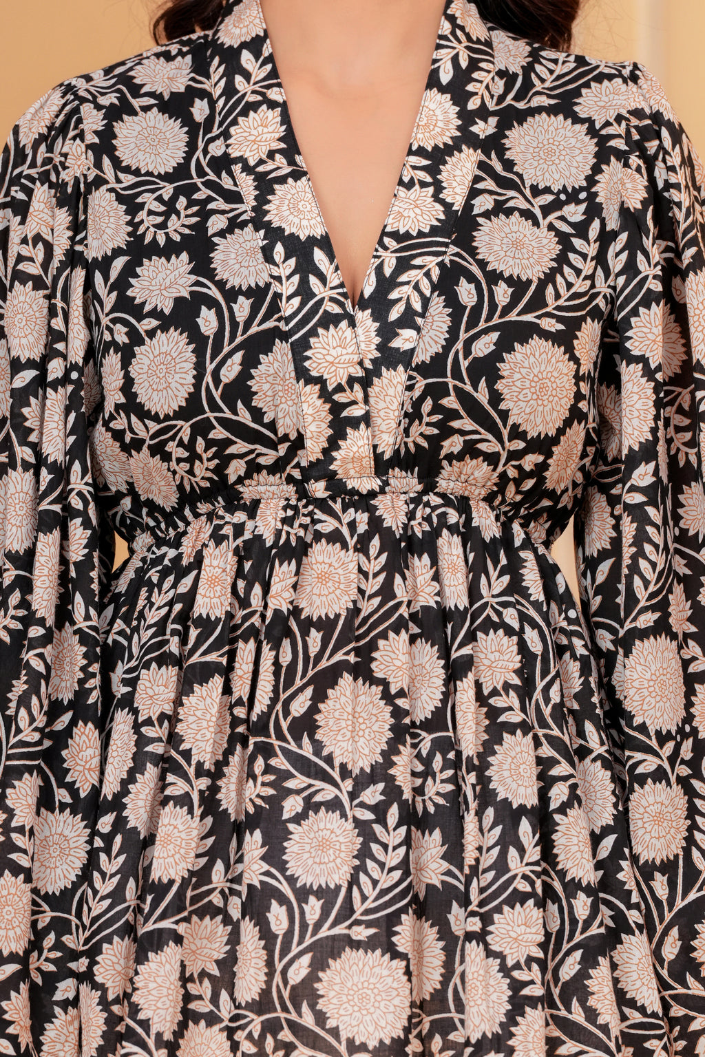 Amara Cotton Hand Block Print Peplum Top | V-Neck Floral Cotton Blouse for Women