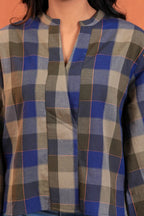 Nora Cotton Checked Hand Block Print Flared Sleeve Top