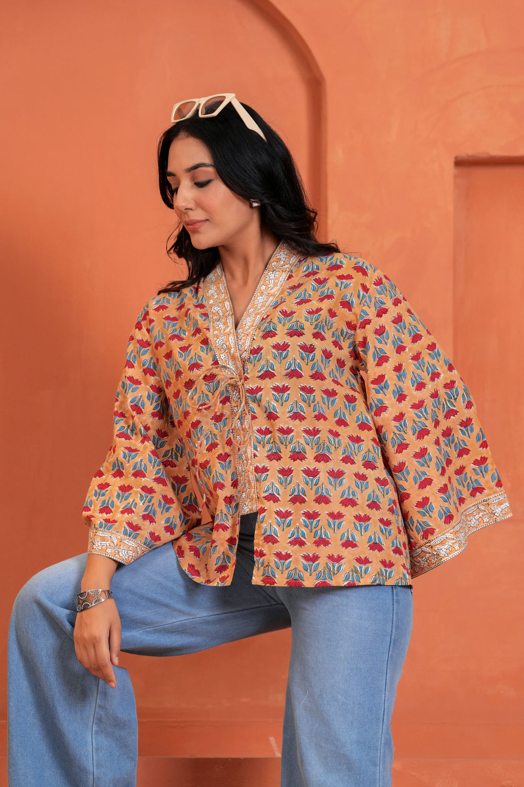 Ira Cotton Floral Hand Block Print Tie-Up Top