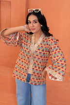 Ira Cotton Floral Hand Block Print Tie-Up Top