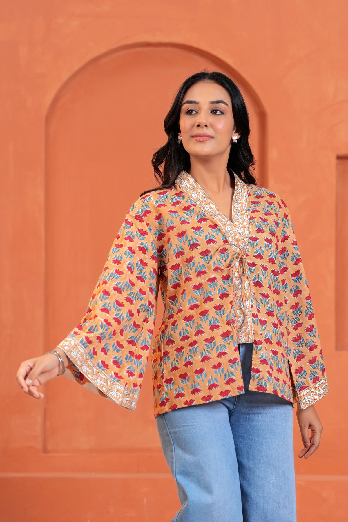 Ira Cotton Floral Hand Block Print Tie-Up Top