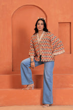 Ira Cotton Floral Hand Block Print Tie-Up Top