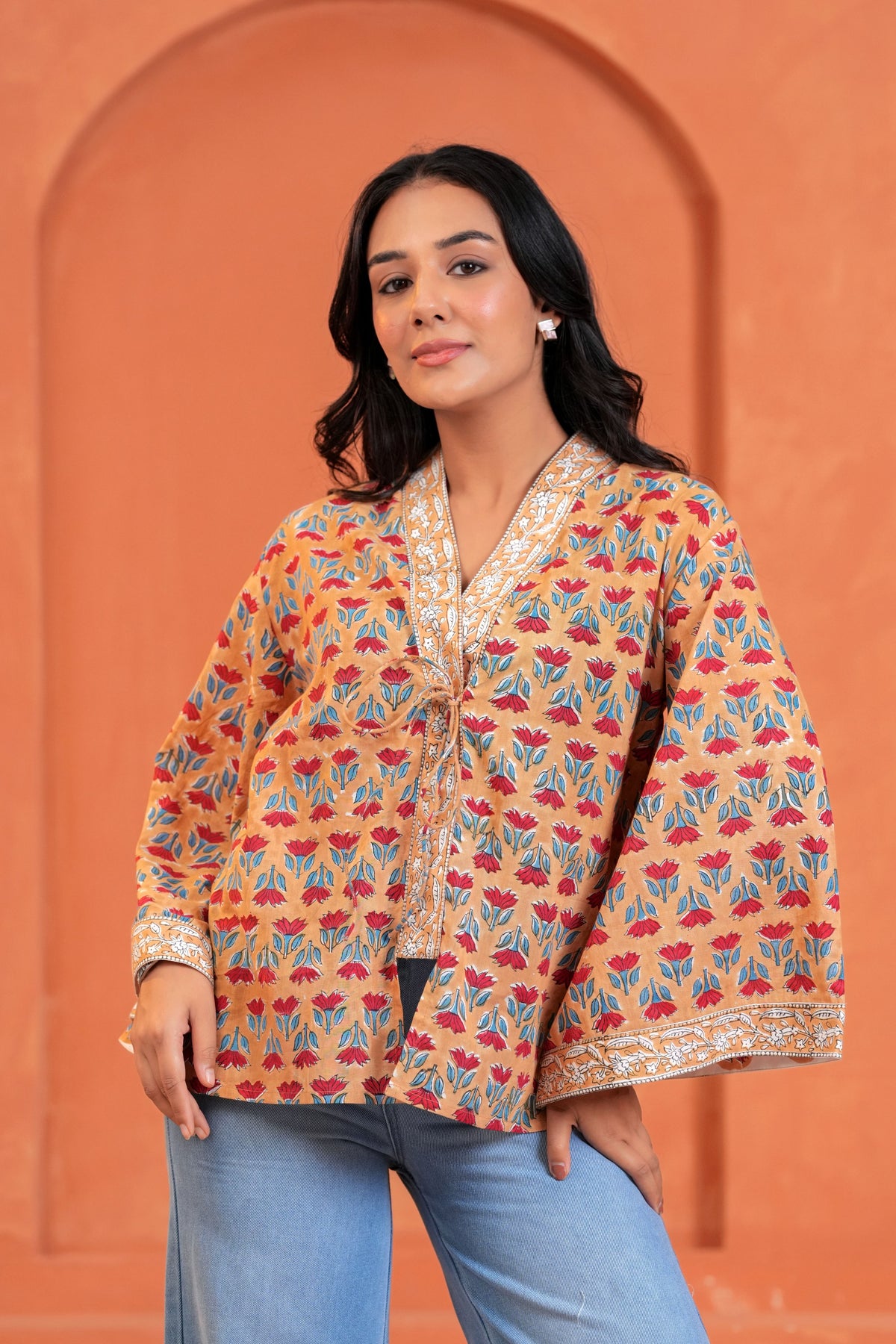 Ira Cotton Floral Hand Block Print Tie-Up Top